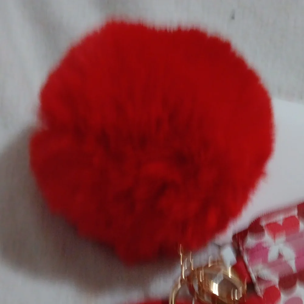 Red Pom Pom Keychain Bracelet with Card Holder